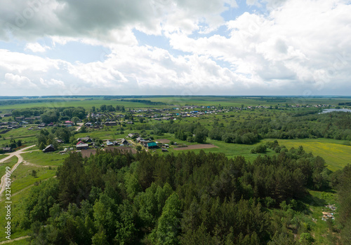 Kaygorodskoe village  Houses and gardens. Russia  Sverdlovsk region. Aerial  summer  sunny