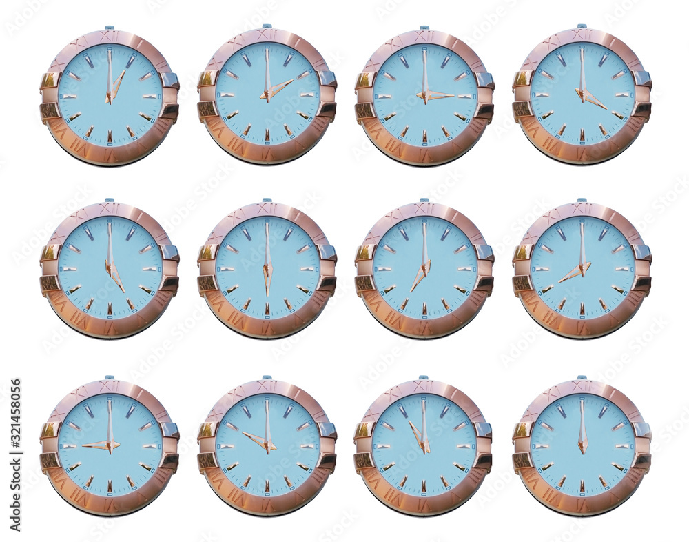1-12 classic slyle street clock isolated on white background. Collection of classic street clock fron 1 to 12. 1-12 classic slyle street clock isolated on white background. Collection of classic street clock fron 1 to 12.