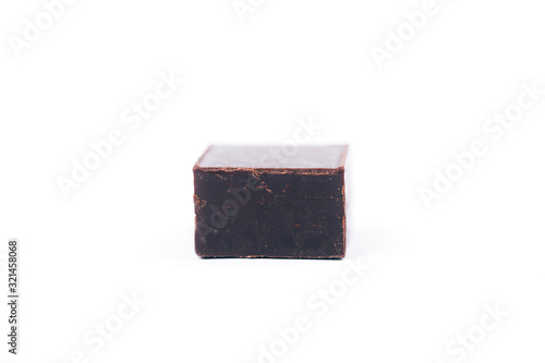 Dark Chocolate pieces isolated on white. chocolate bar.
