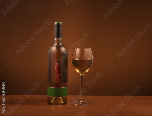 bootle of wine with glass
