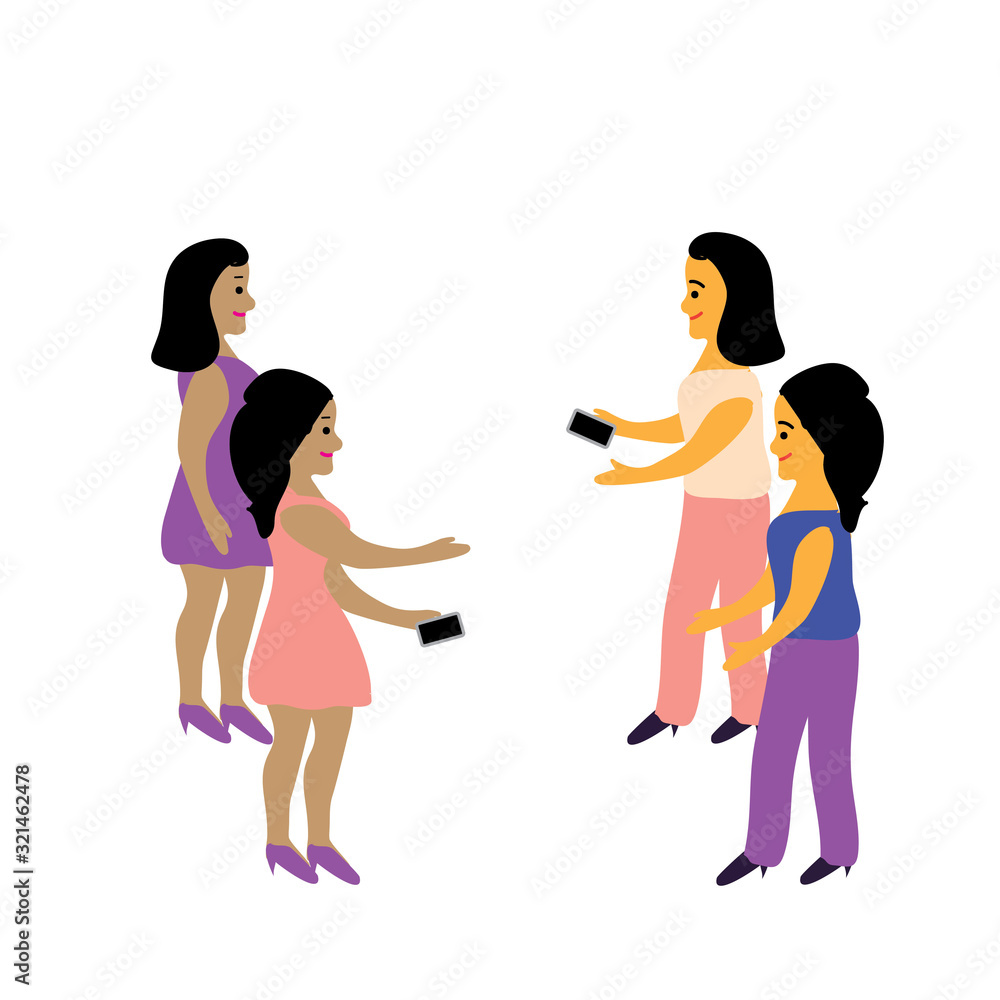 group of happy female students isolated on a white background flat design style group of happy female students isolated on a white background flat design style