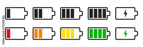 Battery set vector icons isolated. Charge indicator concept. Level battery energy.