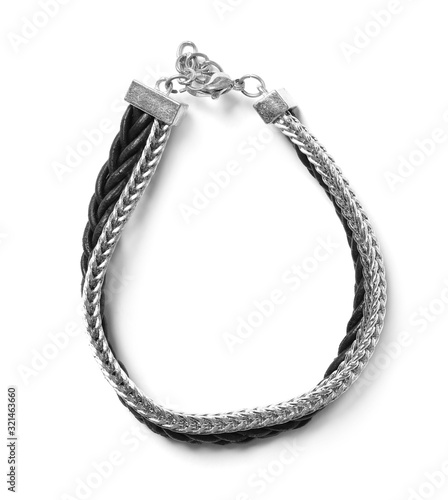 Stylish bracelet isolated on white, top view