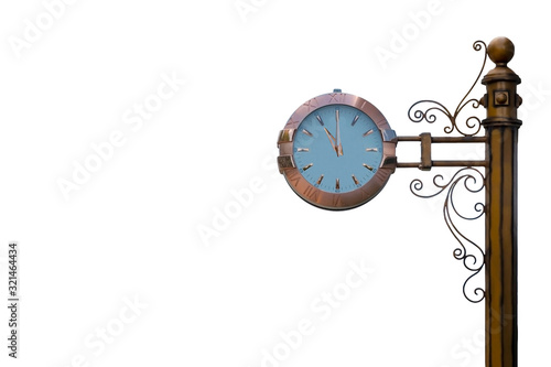 Street clock isolated on white background. Classic style streeet clock. 11 o'clock. photo