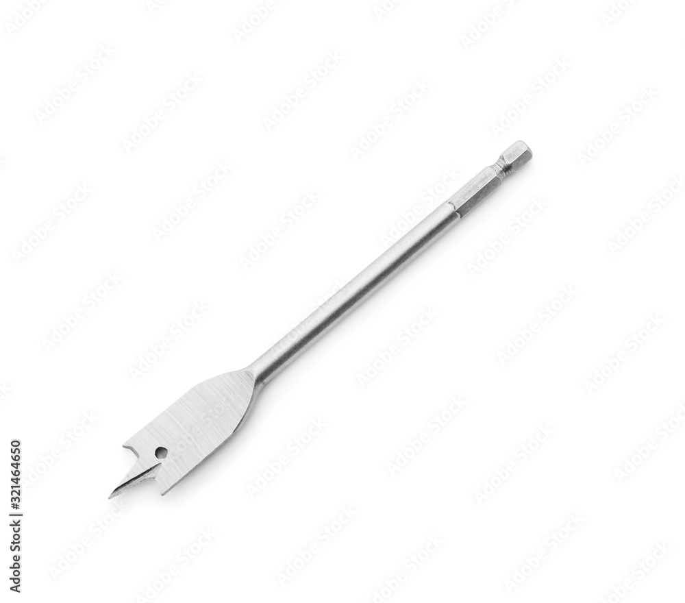 Spade drill bit isolated on white, top view. Carpenter's tool Spade drill bit isolated on white, top view. Carpenter's tool