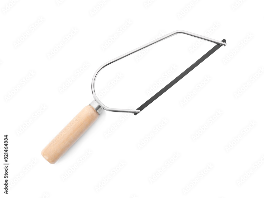Modern coping saw isolated on white, top view. Carpenter tool Modern coping saw isolated on white, top view. Carpenter tool