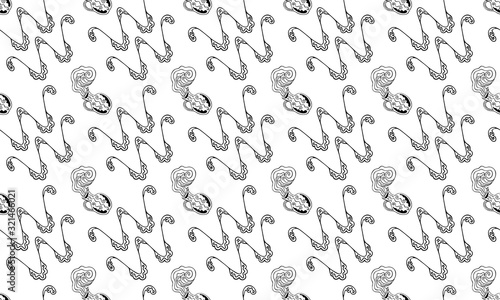 Black and white seamless pattern for Aquarius zodiac sign. Jugs with water pouring from them and astrological symbols. For fabric, textile, wallpaper, wrapping paper, etc. Vector.