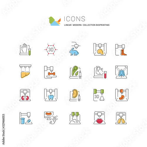 Set Vector Line Icons of 3D Bioprinting.