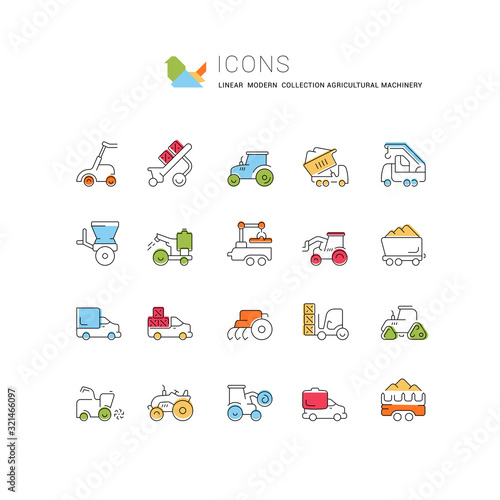 Set Vector Line Icons of Agricultural Machinery.