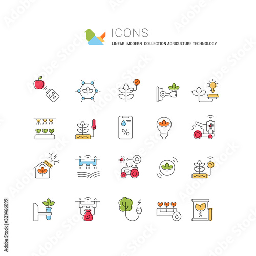 Set Vector Line Icons of Agriculture Technology