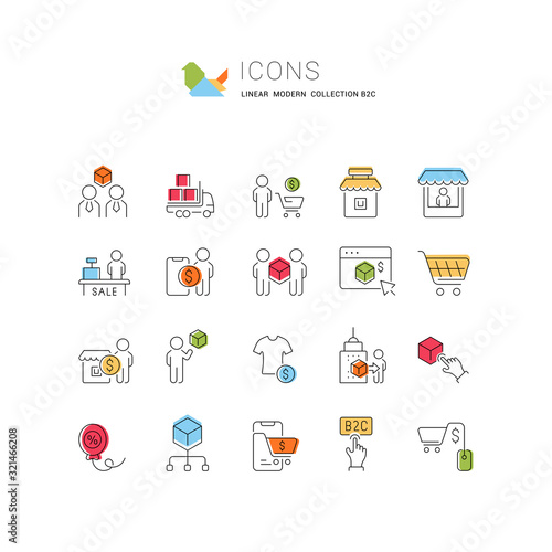 Set Vector Line Icons of B2C