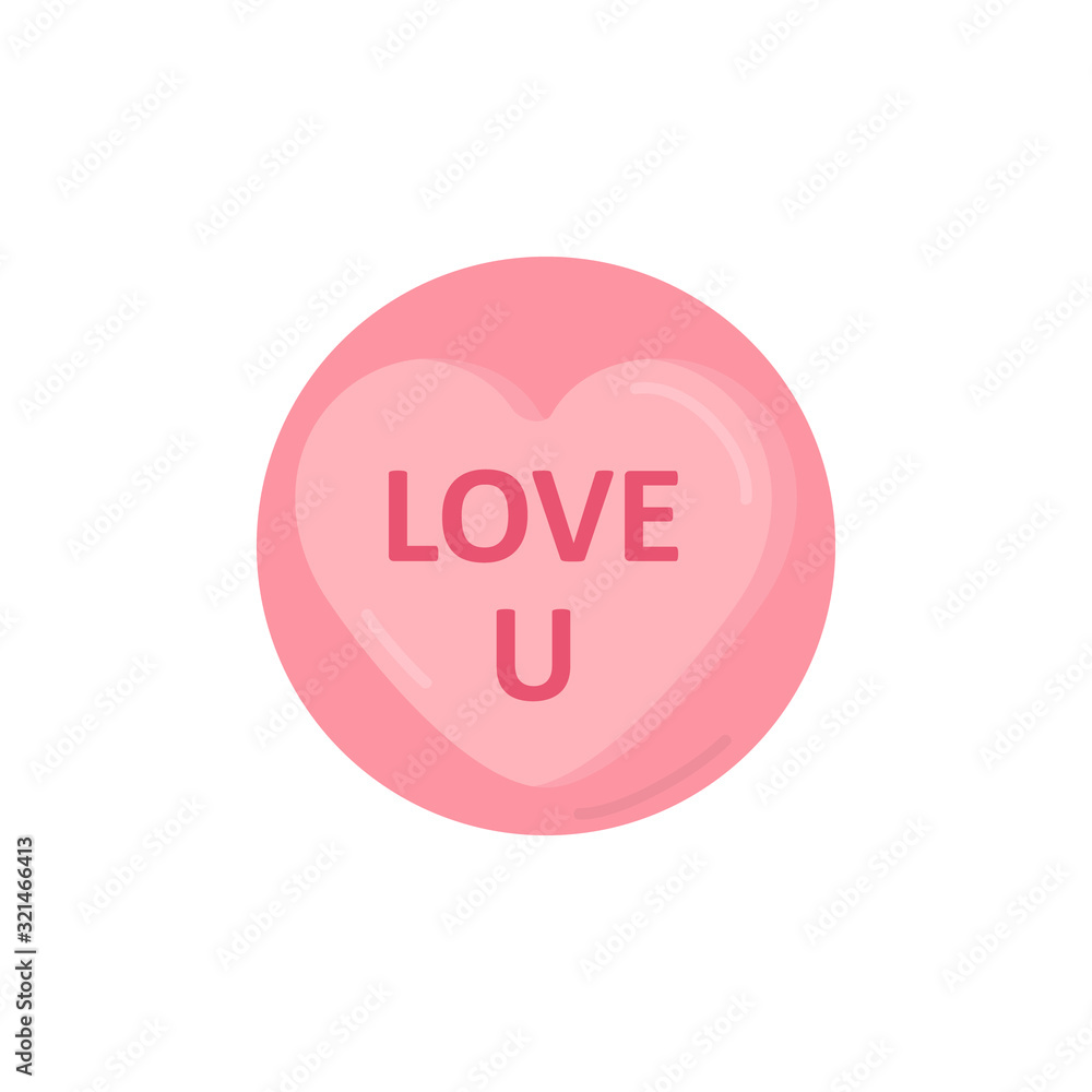 Cute heart shaped candy round vector illustration. Love u, love writing, note, text. Sweet sugar candy graphic icon. Isolated. Cute heart shaped candy round vector illustration. Love u, love writing, note, text. Sweet sugar candy graphic icon. Isolated.