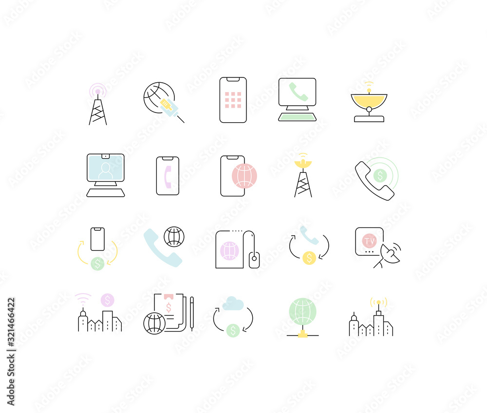 Set Vector Line Icons of Communication Service Set Vector Line Icons of Communication Service