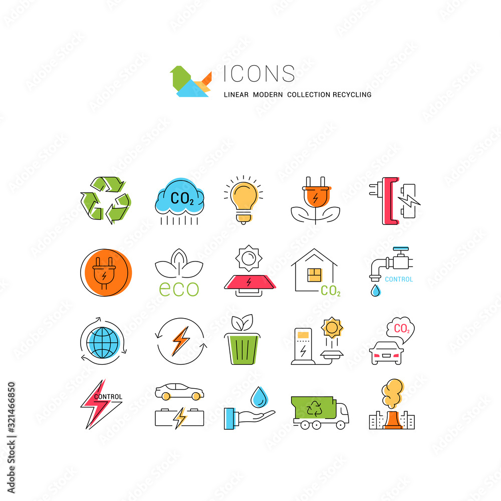 Set Vector Flat Line Icons Recycling Set Vector Flat Line Icons Recycling