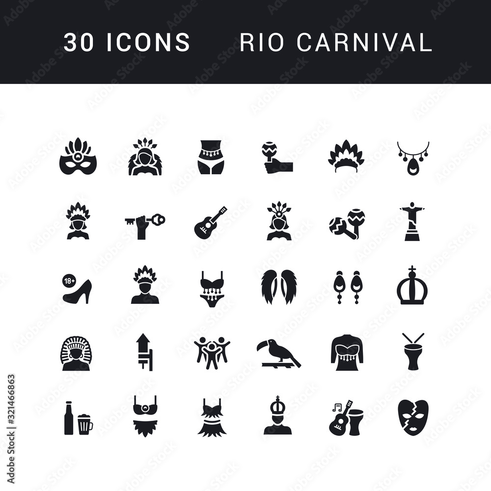 Fototapeta premium Vector Simple Icons of Rio Carnival