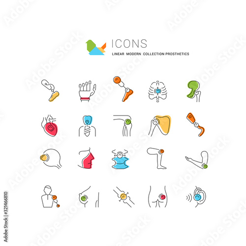 Set Vector Line Icons of Prosthetics.