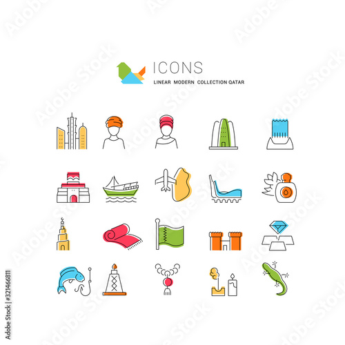 Set Vector Line Icons of Qatar.