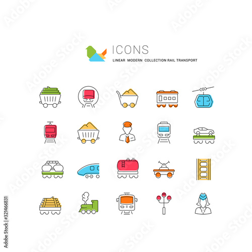 Set Vector Line Icons of Rail Transport.