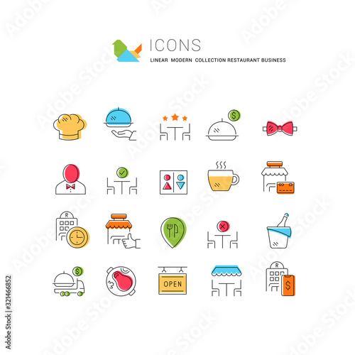 Set Vector Line Icons of Restaurant Business
