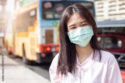 Woman wearing mask to protective for health protect on air pollution crisis