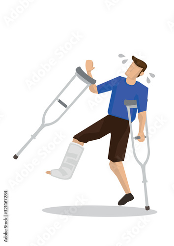 Injured young man slip and fall. Concept of accident or misfortune.
