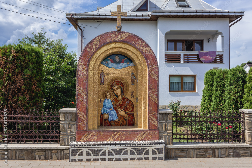 Roadside chapel in Romanian village of Marginea, famous for the traditional handmade production of black pottery
