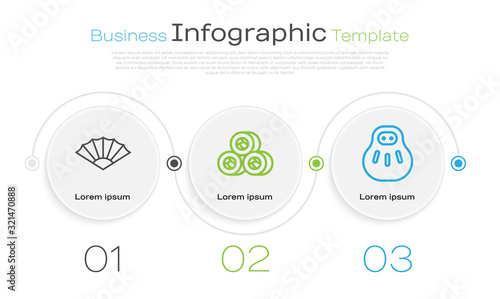 Set line Paper chinese or japanese folding fan, Sushi and Maneki neko cat. Business infographic template. Vector