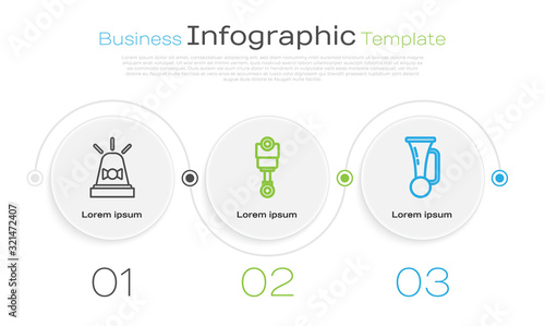 Set line Flasher siren, Engine piston and Signal horn on vehicle. Business infographic template. Vector