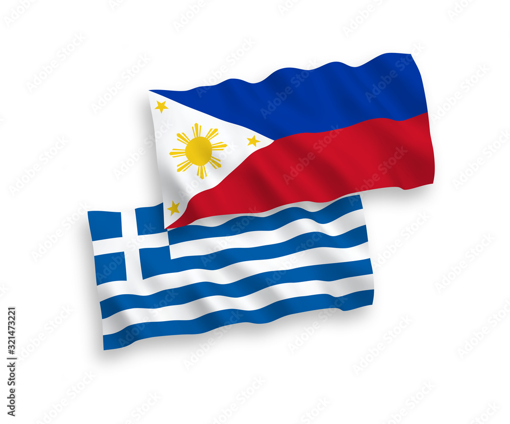 National vector fabric wave flags of Greece and Philippines isolated on white background. 1 to 2 proportion. National vector fabric wave flags of Greece and Philippines isolated on white background. 1 to 2 proportion.