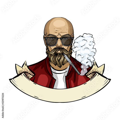 Sketch of hipster man with vaporizer cigarette