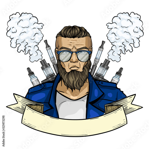 Sketch of hipster man with vaporizer cigarette