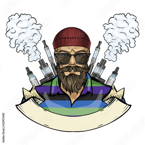 Sketch of hipster man with vaporizer cigarette
