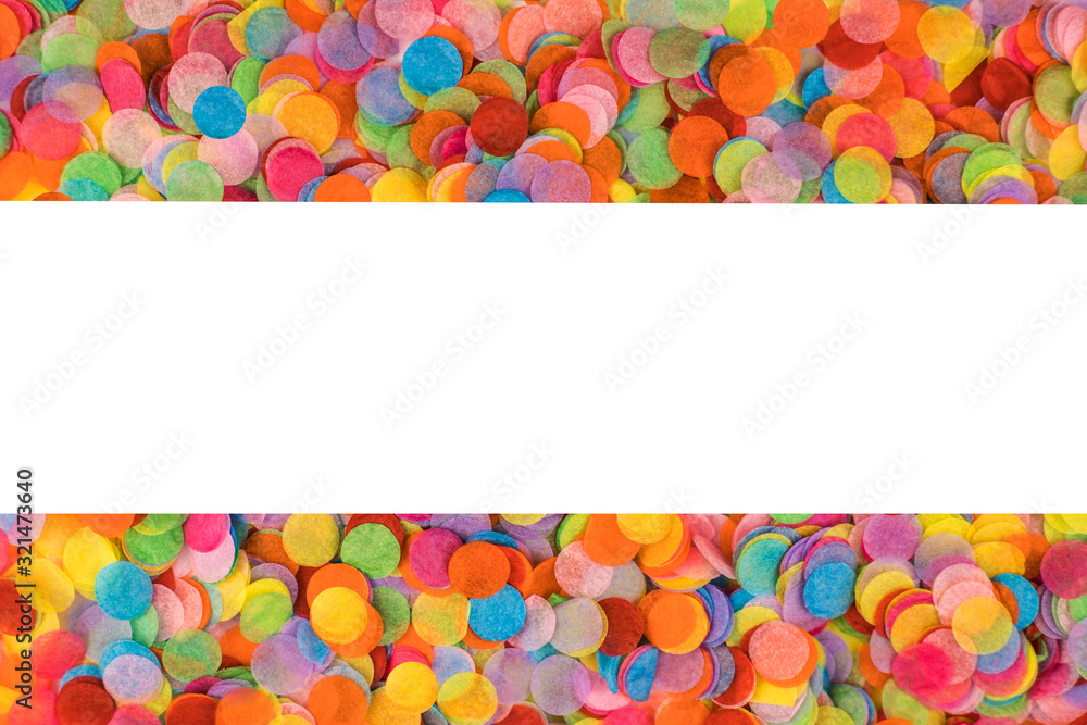 Multicolored confetti background. Flat lay style. Festive concept