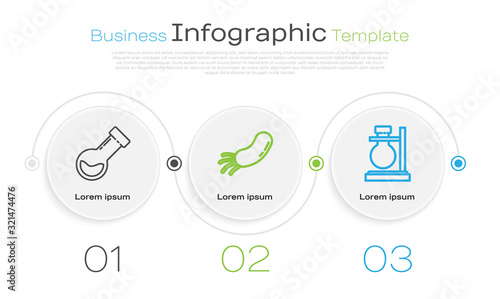 Set line Test tube and flask chemical, Bacteria and Test tube flask on stand. Business infographic template. Vector