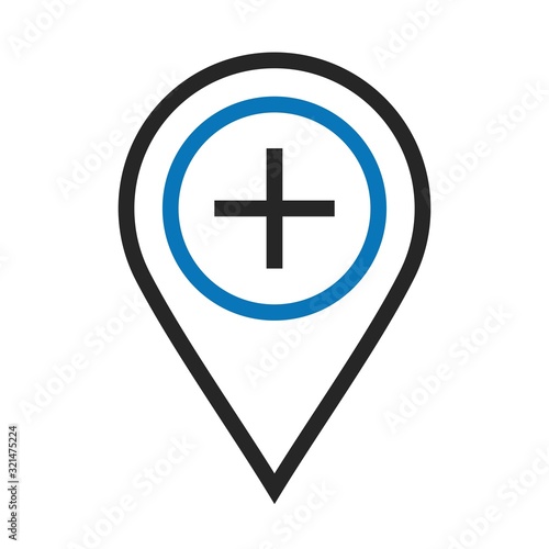 Twin color hospital church Location Icon on white background to use in web application interface. It can also be used for travel and tourism industry.