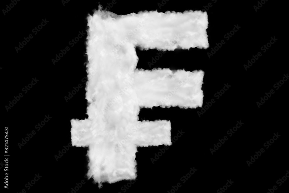 Frank currency sign element made of clouds on black background ready for mask or blending modes