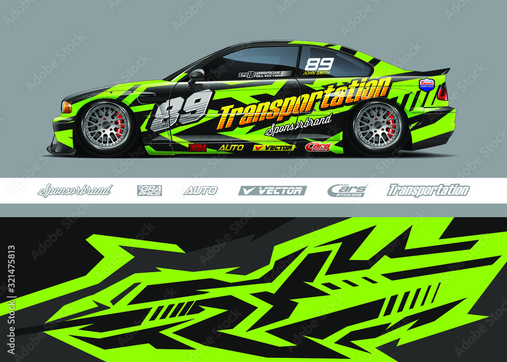 Race car livery design vector. Graphic abstract stripe racing background designs for vinyl wrap, race car, cargo van, pickup truck and adventure. Full vector Eps 10. Race car livery design vector. Graphic abstract stripe racing background designs for vinyl wrap, race car, cargo van, pickup truck and adventure. Full vector Eps 10.