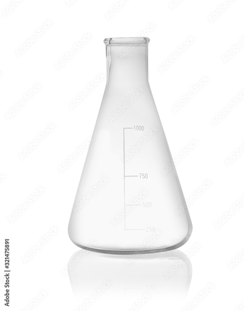 Empty conical flask isolated on white. Laboratory glassware Empty conical flask isolated on white. Laboratory glassware