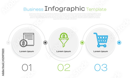 Set line Paper check and financial check, Lead management and Shopping cart. Business infographic template. Vector