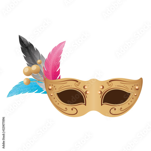 elegant mask with feathers isolated icon