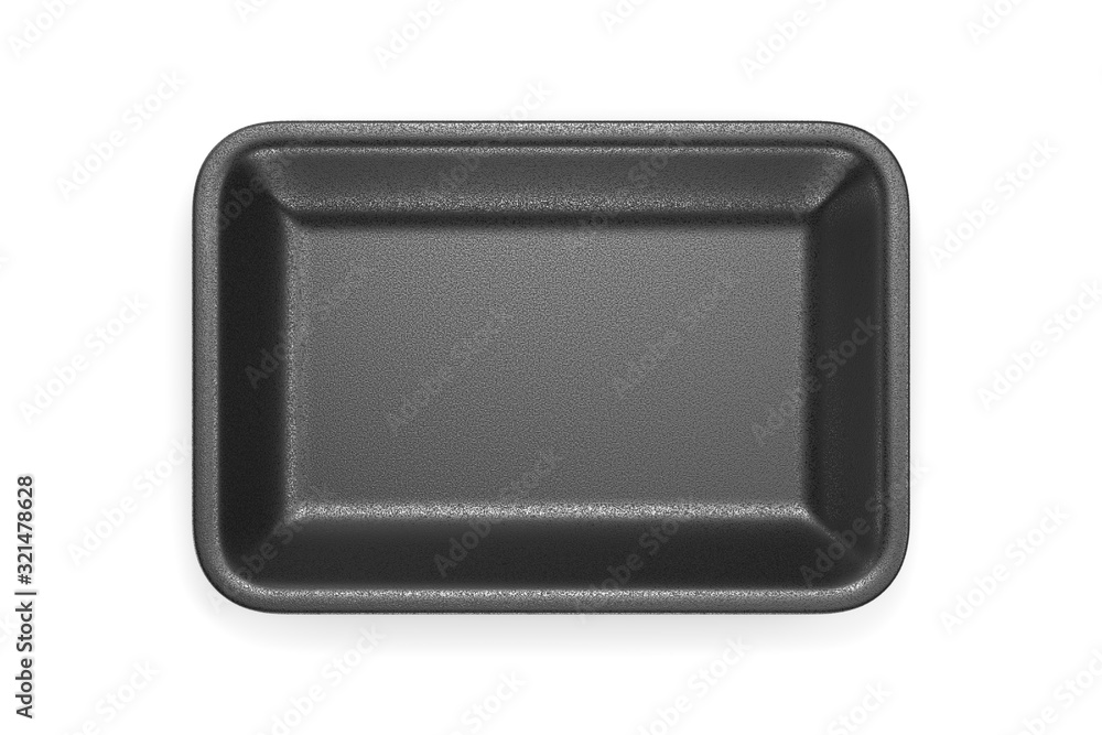 Black foam plastic food tray on white background Black foam plastic food tray on white background