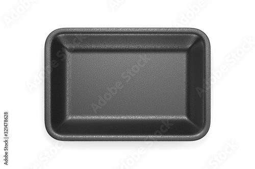 Black foam plastic food tray on white background