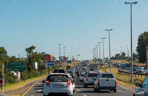 Somerset West, Western cape, South Africa. Dec 2019. Traffic congestion on the R44 highwat approaching Somerset West at rush hour