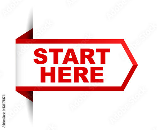 red vector banner start here