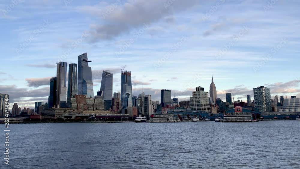 Downtown Manhattan aerial skyline at sunset, New York City Downtown Manhattan aerial skyline at sunset, New York City