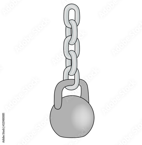 kettlebell hanging on a chain. debt obligations, loans. heavy load. vector illustration.