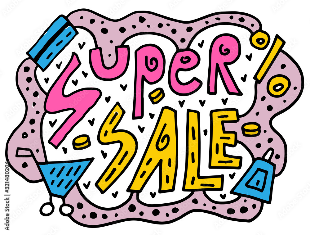Fototapeta premium sale with bright colors hand drawn doodle pattern.