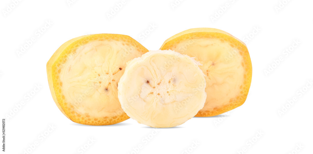 sliced banana on white bacdground. sliced banana on white bacdground.