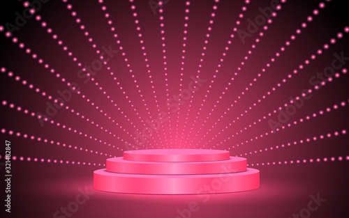 pink podium with pink light on the stage