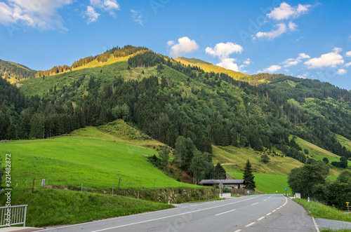 Amazing landscape scenery of Austrian Alps, empty asphalted road © Ikars Kublins
